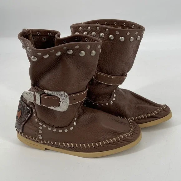 Hector Riccione Made in Italy Leather Studded Buckle Western Boots Brown Size 7 - Picture 1 of 9